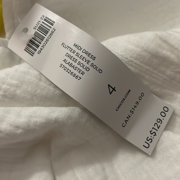 Chicos midi dress flutter sleeve white linen dress - NWT! - Picture 7 of 9